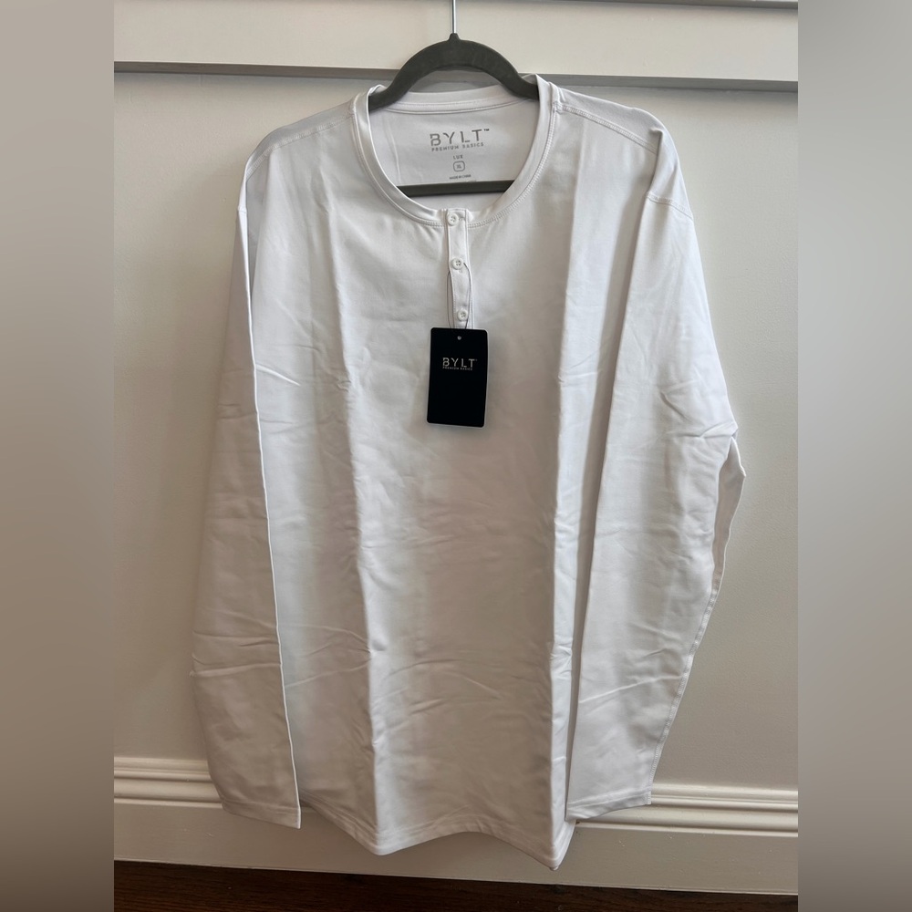 BYLT Basics White Long Sleeve Henley Top